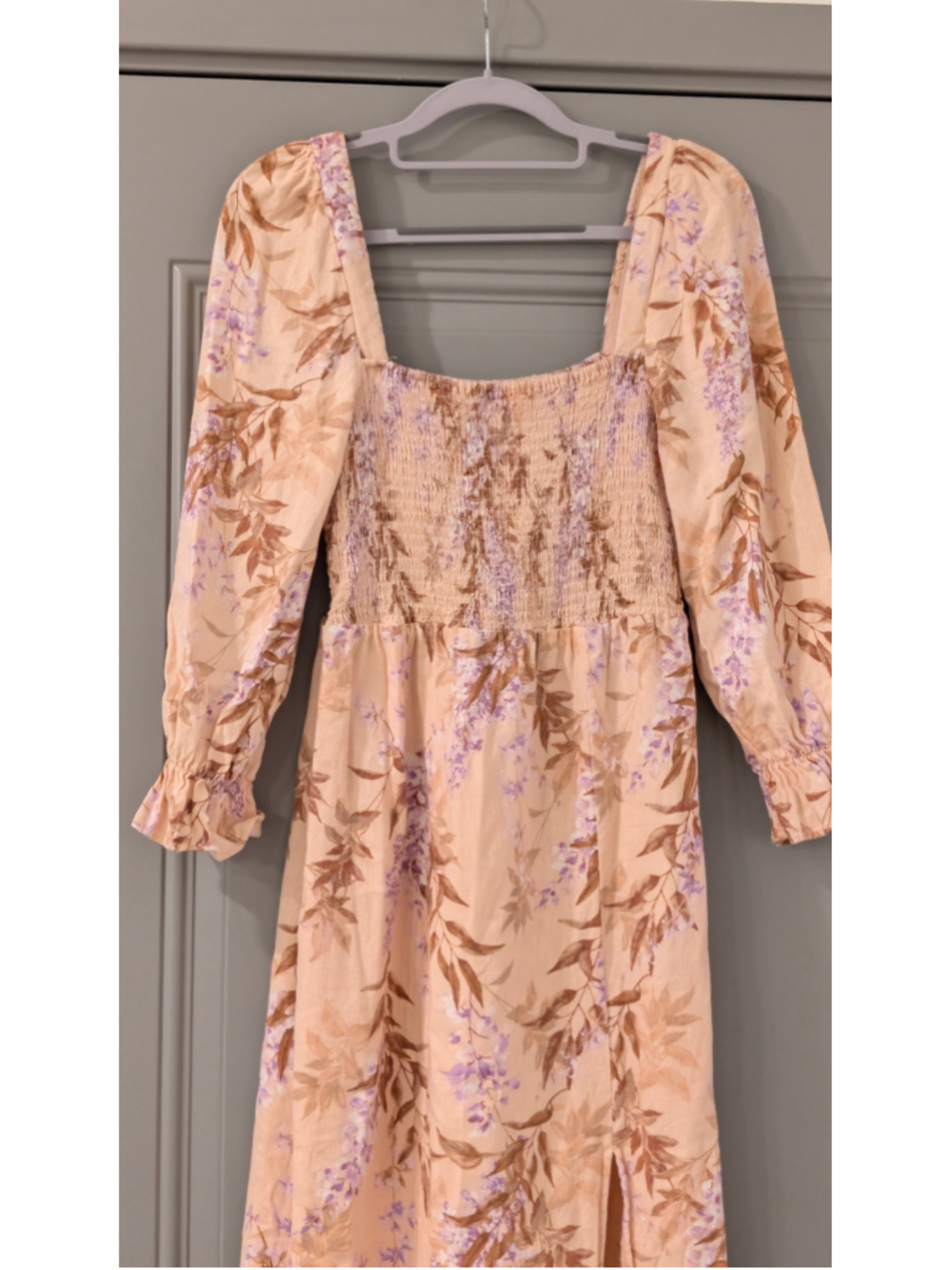 House of Harlow 1960 Peach Floral Linen Blend Smocked Midi Dress Size Small - Picture 5 of 14